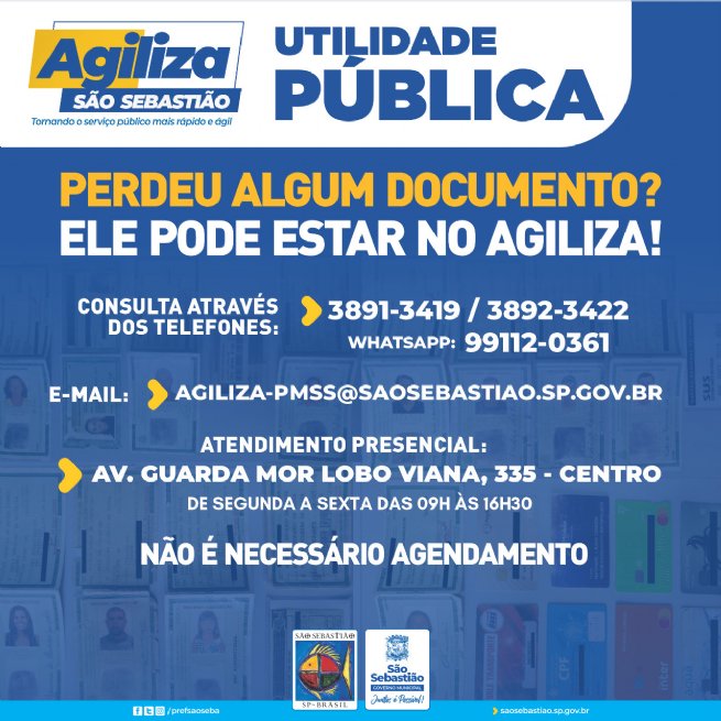 Foto: Documentos pessoais perdidos podem estar no Agiliza