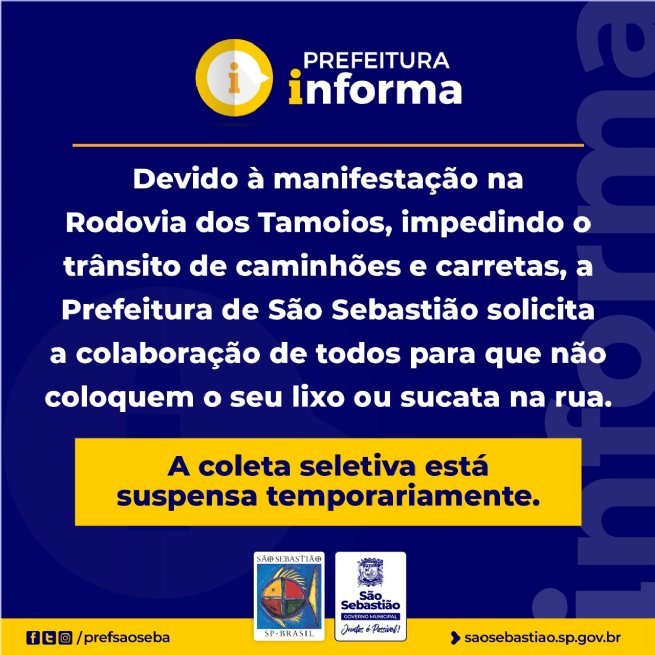 Foto: Prefeitura pede colaboração da população à interrupção do transbordo do lixo devido a manifestação na Rodovia dos Tamoios