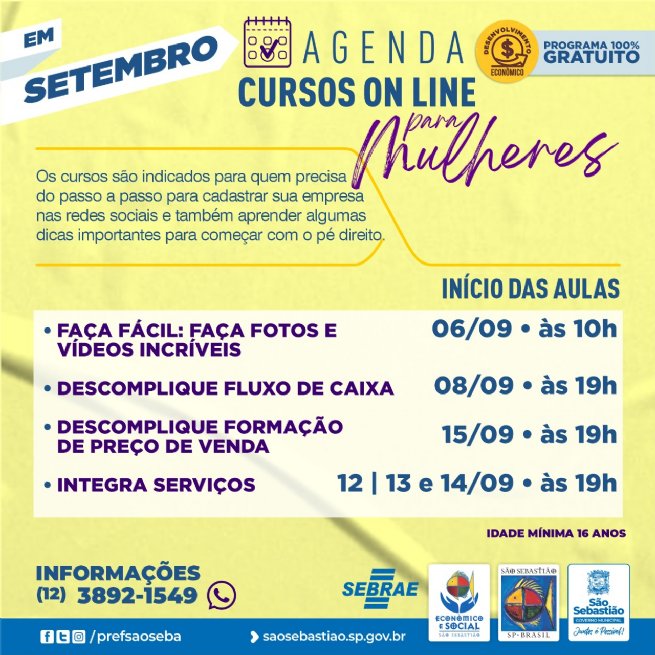 Foto: Prefeitura abre inscrições para cursos on-line voltados a empreendedoras sebastianenses