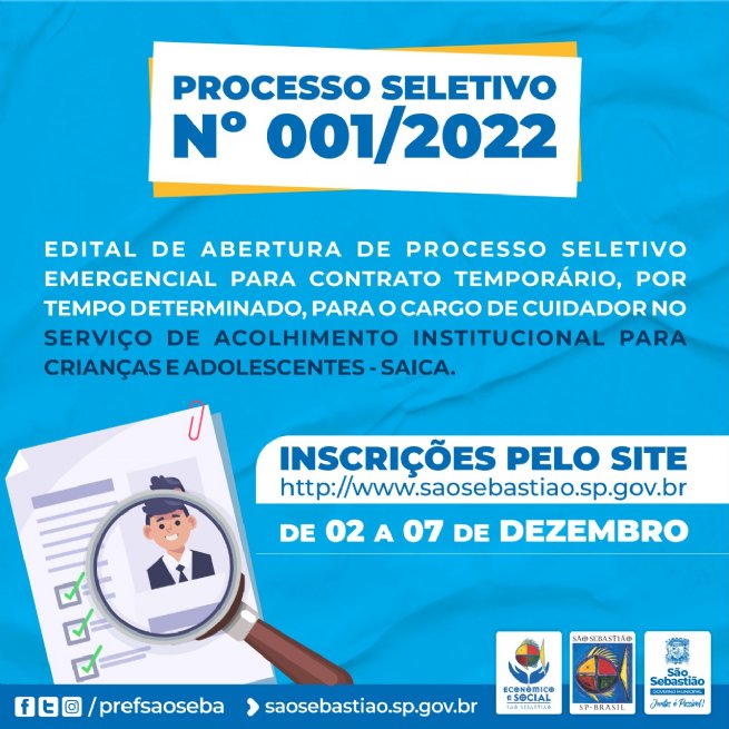 Foto: Prefeitura abre inscrições para processo seletivo no Serviço de Acolhimento Institucional para Crianças e Adolescentes