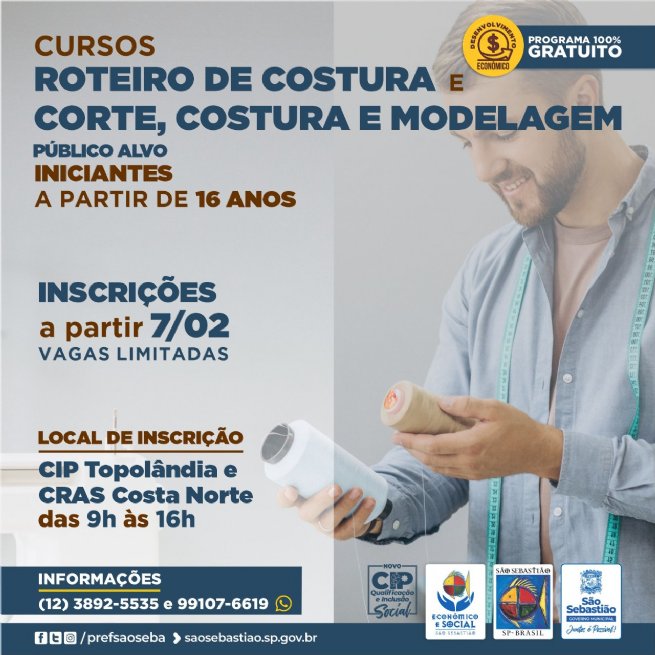 Foto: Prefeitura abre inscrições para cursos profissionalizantes gratuitos de ‘Roteiro de Costura’ e ‘Corte Costura e Modelagem’