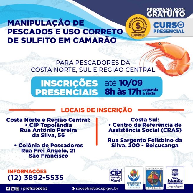 Foto: Prefeitura abre inscrições para curso gratuito de Treinamento e Manipulação de Pescado