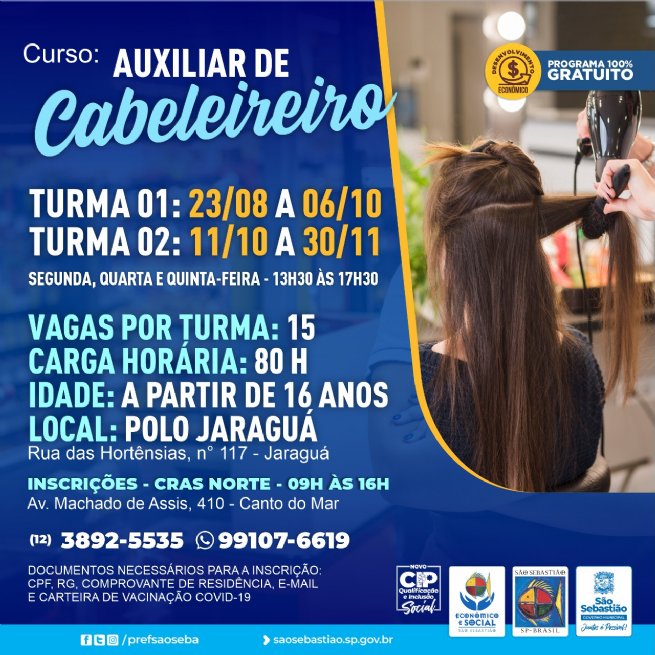 Foto: Prefeitura abre inscrições para o curso profissionalizante gratuito de ‘Auxiliar de Cabeleireiro'