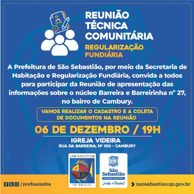 Foto: Prefeitura realizará reunião sobre regularização fundiária no Cambury, nesta terça-feira (6)