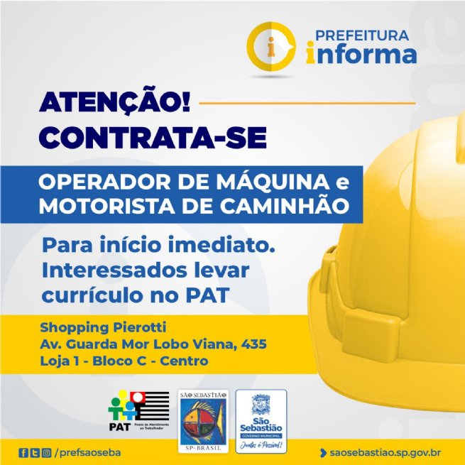 Foto: São Sebastião tem vagas de operador de máquina e motorista de caminhão para início imediato