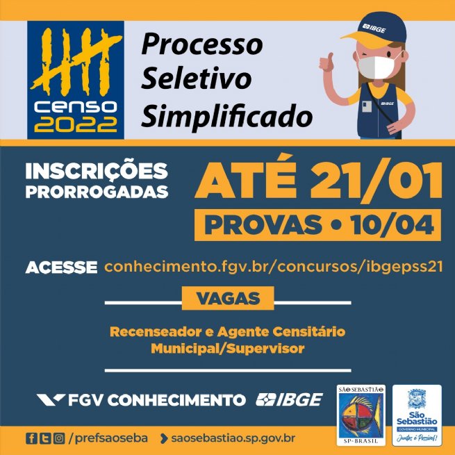 Foto: Inscrições para vagas de trabalho no Censo 2022 em São Sebastião são prorrogadas até 21 de janeiro