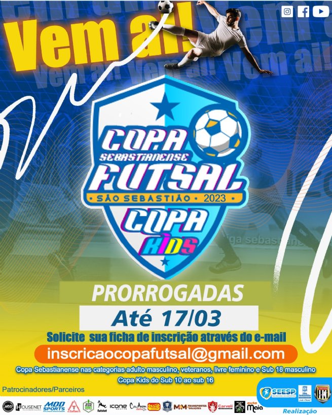Foto: Inscrições para 13ª Copa Sebastianense de Futsal e Copa Kids são prorrogadas
