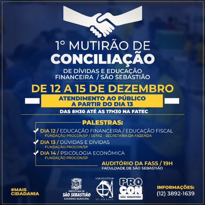 Foto: Primeiro Mutirão de Conciliação de Dívidas e Educação Financeira de São Sebastião começa na próxima semana
