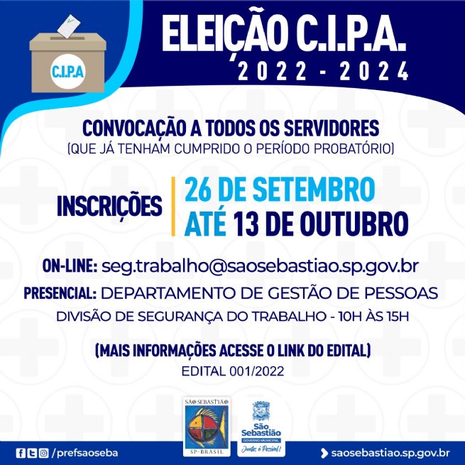 Foto: Últimos dias de inscrições para participar do processo eleitoral da Comissão Interna de Prevenção de Acidentes (CIPA) da Prefeitura 