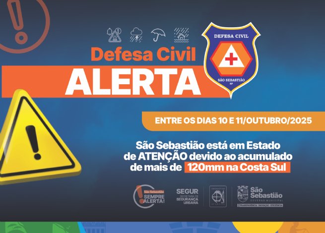 Foto: Alerta da Defesa Civil: São Sebastião em estado de atenção entre os dias 9/10 e 10/10