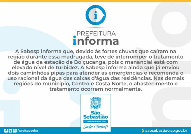 Foto: Chuvas afetam tratamento de água da estação de Boiçucanga