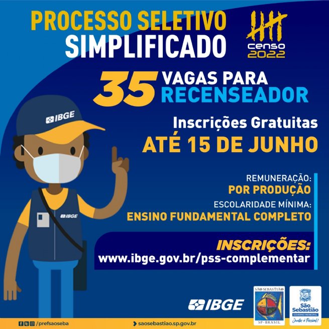 Foto: Inscrições para 35 vagas de trabalho no Censo 2022 em São Sebastião encerram-se nesta quinta-feira (15)
