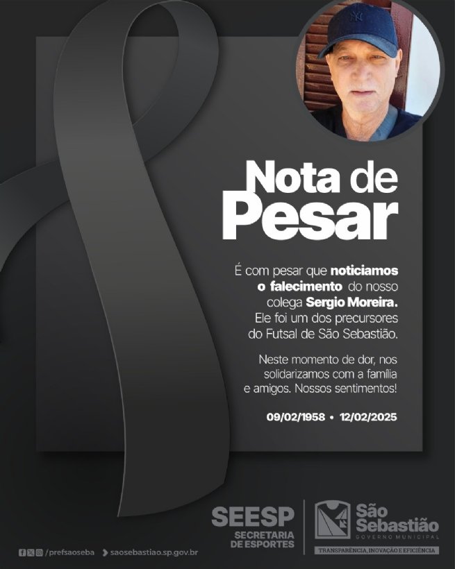 Foto: Prefeitura de São Sebastião lamenta o falecimento de Sérgio Moreira, lenda do futsal sebastianense