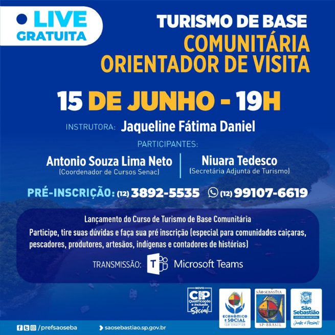 Foto: Prefeitura abre inscrições para o curso gratuito on-line ‘Turismo de Base Comunitária – Orientador de Visita’