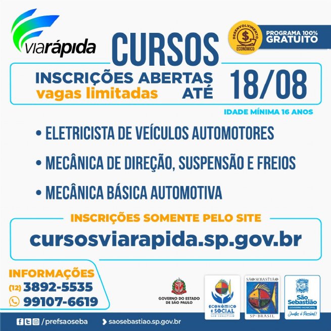 Foto: Prefeitura abre inscrições para cursos profissionalizantes gratuitos do Programa Via Rápida Emprego