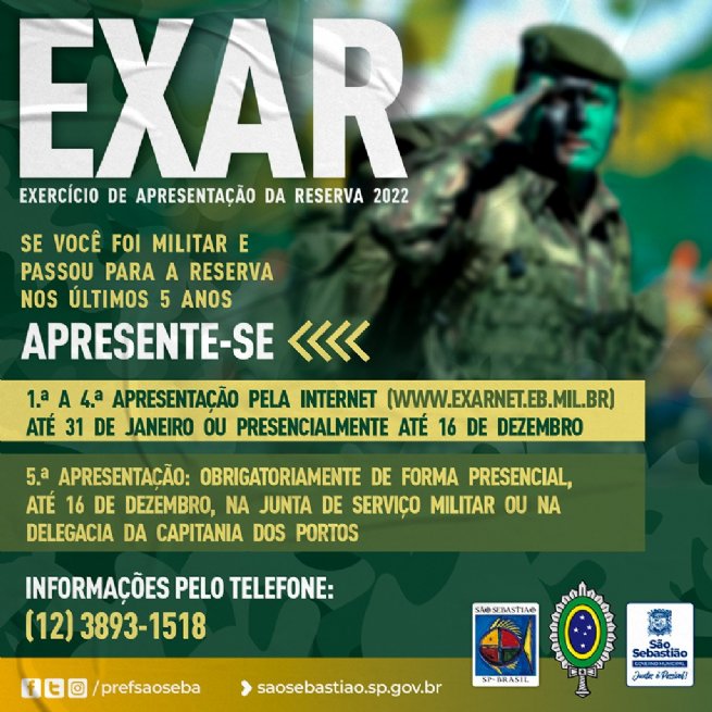 Foto: Junta Militar de São Sebastião convoca reservistas para o EXAR 2022