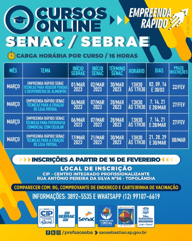 Foto: CIP está com inscrições abertas para cursos profissionalizantes gratuitos on-line