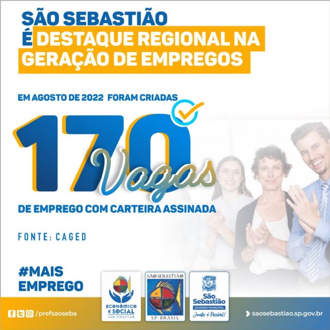 Foto: São Sebastião gera 170 vagas de emprego com carteira assinada e mantém liderança no Litoral Norte