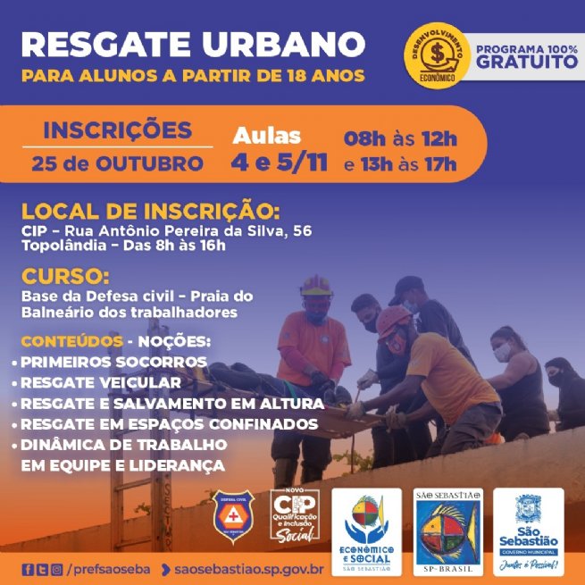 Foto: Prefeitura promove curso gratuito de Resgate Urbano