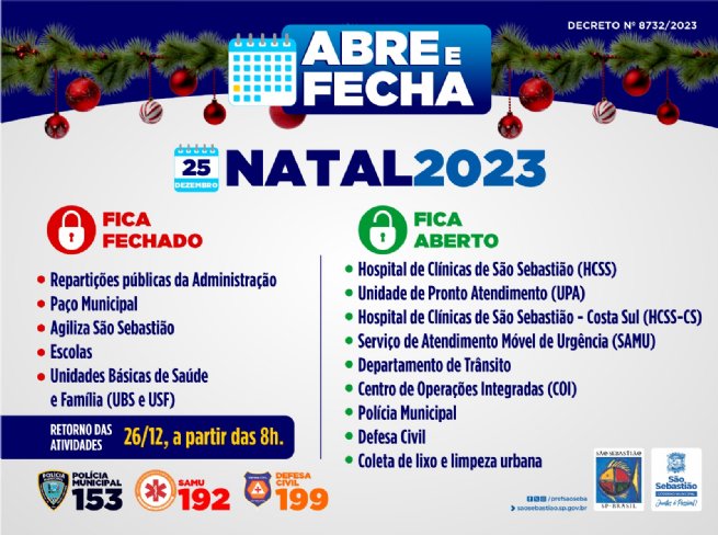 Foto: Confira as repartições públicas de São Sebastião funcionam no Natal