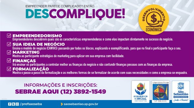 Foto: Prefeitura abre inscrições para o Programa Descomplique voltado a microempreendedores individuais