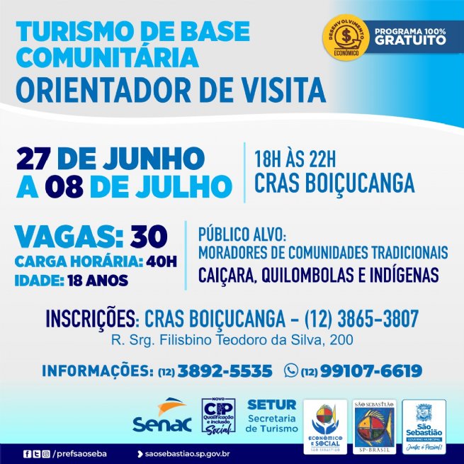 Foto: Prefeitura abre inscrições para o curso on-line gratuito ‘Turismo de Base Comunitária – Orientador de Visita’