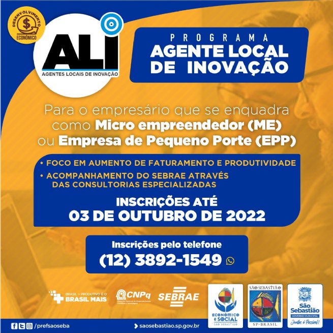 Foto: Prefeitura abre inscrições gratuitas a empresários sebastianenses para o Programa Brasil Mais – Agentes Locais de Inovação (ALI)