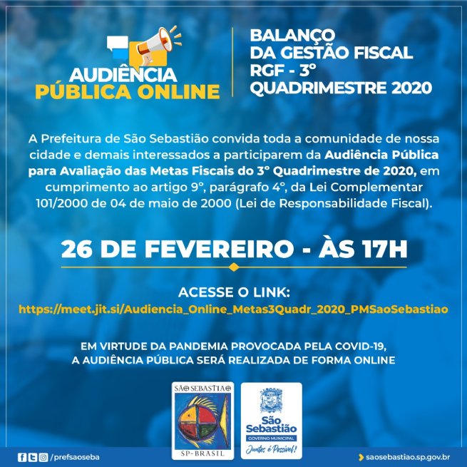Foto: Prefeitura realiza audiência pública online para apresentar metas fiscais do 3º quadrimestre de 2020