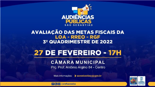 Foto:  Prefeitura realizará audiência pública sobre metas fiscais do 3º Quadrimestre de 2022 no dia 27 de fevereiro