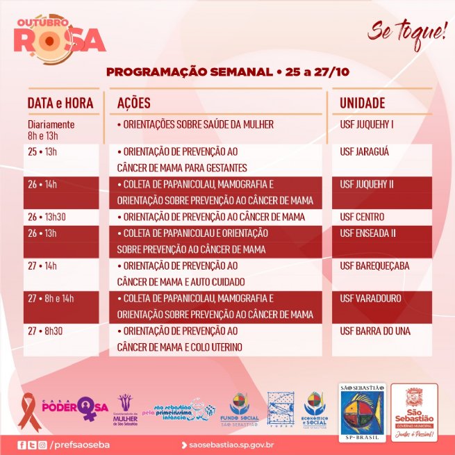 Foto: Outubro Rosa: confira as ações desta semana voltadas à prevenção ao câncer de mama