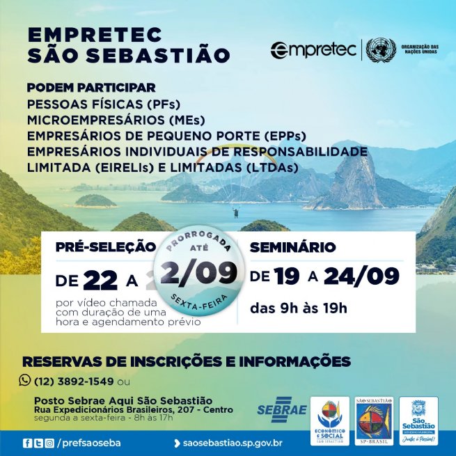 Foto: Inscrições para pré-seleção do Empretec São Sebastião 2022 foram prorrogadas até 02 de setembro