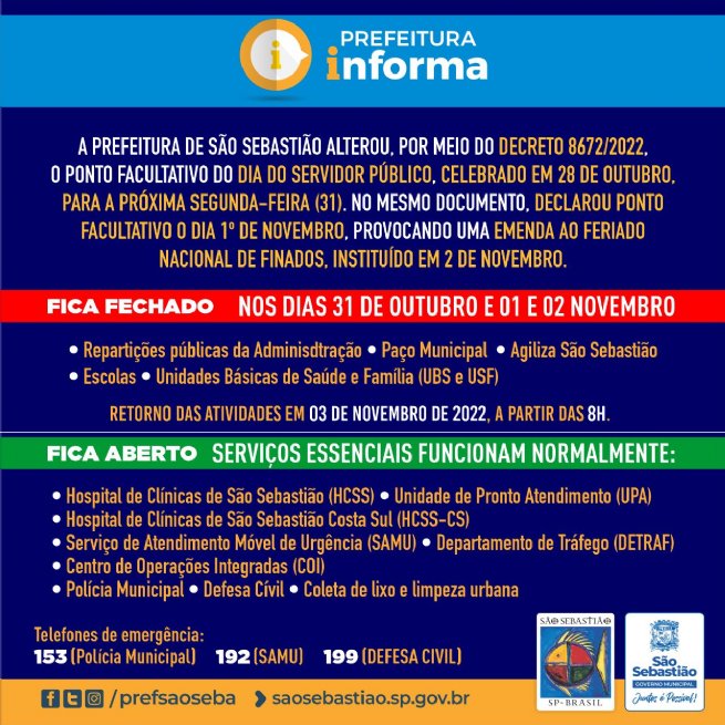 Foto: Prefeitura transfere ponto facultativo em comemoração ao Dia do Servidor Público para segunda-feira (31) 