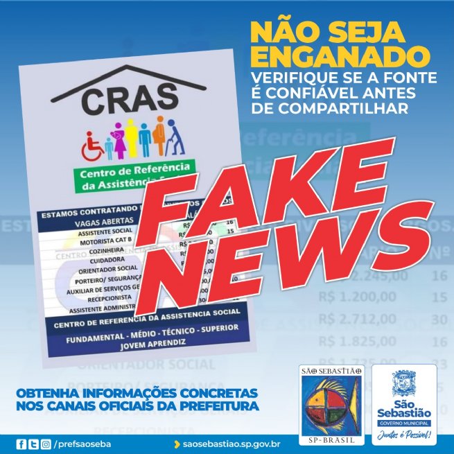 Foto: Prefeitura alerta sebastianenses contra ‘Fake News’ de prestação de serviços de assistência social