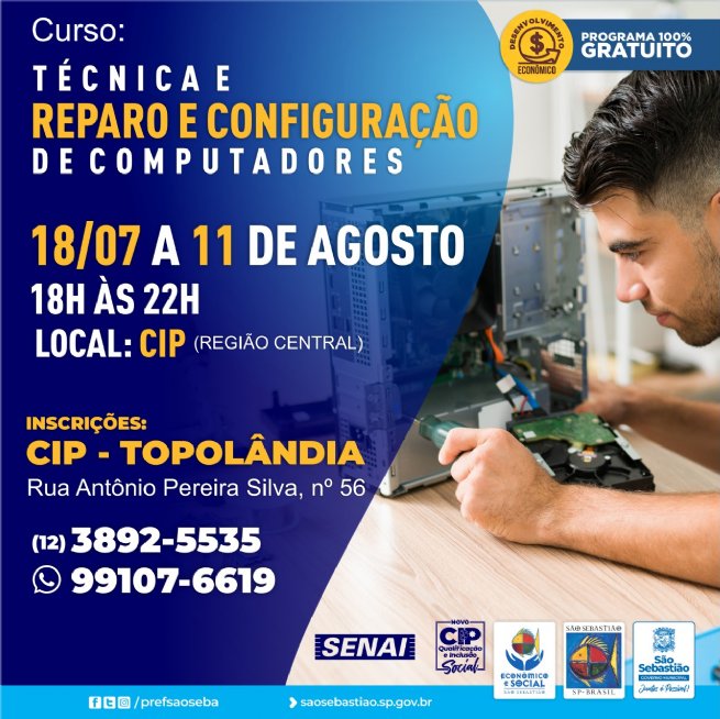 Foto: Prefeitura abre inscrições para o curso presencial gratuito profissionalizante ‘Técnicas, Reparos e Configurações de Computadores’