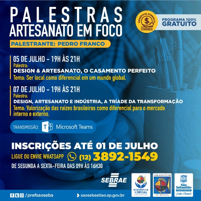 Foto: Prefeitura realiza inscrições até 1º de julho para palestras do SEBRAE sobre artesanato