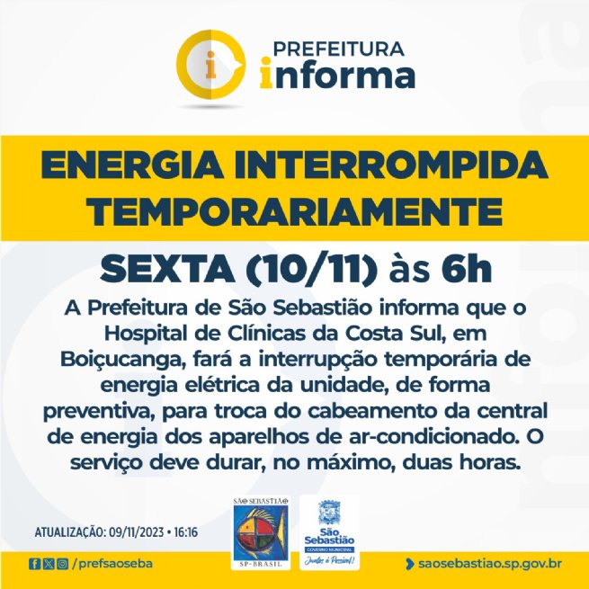 Interrupção temporária de energia no Hospital de Clínicas da Costa Sul